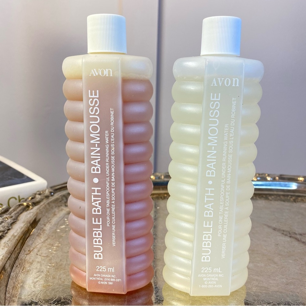 Lot 2x Avon Bubble Bath Vintage 1996 Fresh Peach & Pink Rose and Vanilla 225ml